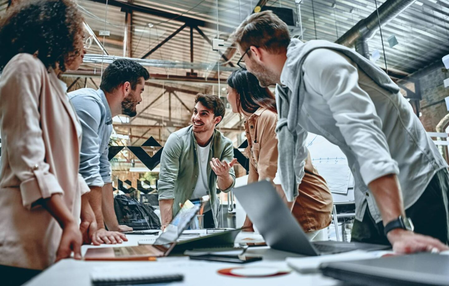 A startup team working together